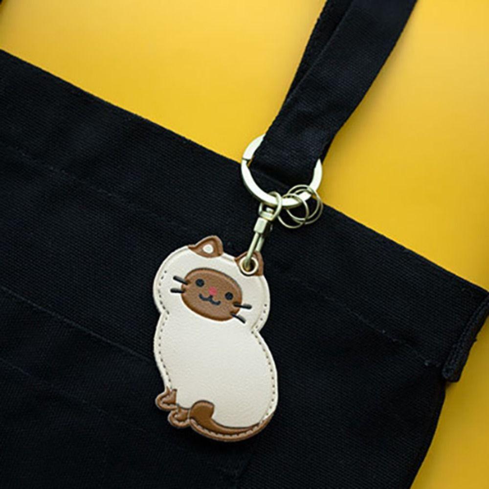 Meow Siamese Cat Keychain Dog Fortune Cat Pendant Penguin Access Card Holder Hanging Accessory