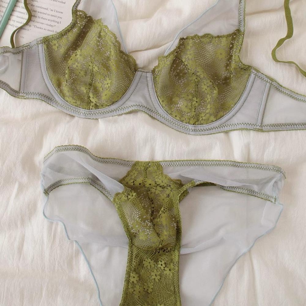 Vintage Splice Sada spodního prádla Sexy Ultratenká Krajka Květiny Výšivka Sada podprsenky Ženy Prodyšné Intimní prádlo Lingerie Francouzská Romantická
