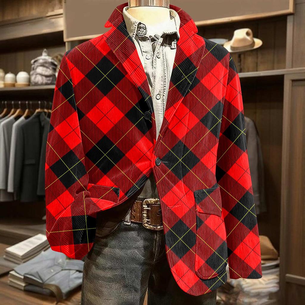 Men's Printed Corduroy Warm Pocket Suit Jacket Cardigan Men's Casual Suit