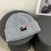 New Japanese Style Warm Cute Little Dog Embroidery Knitted Hat Women Makes Face Look Small Autumn And Winter Beanie Cap
