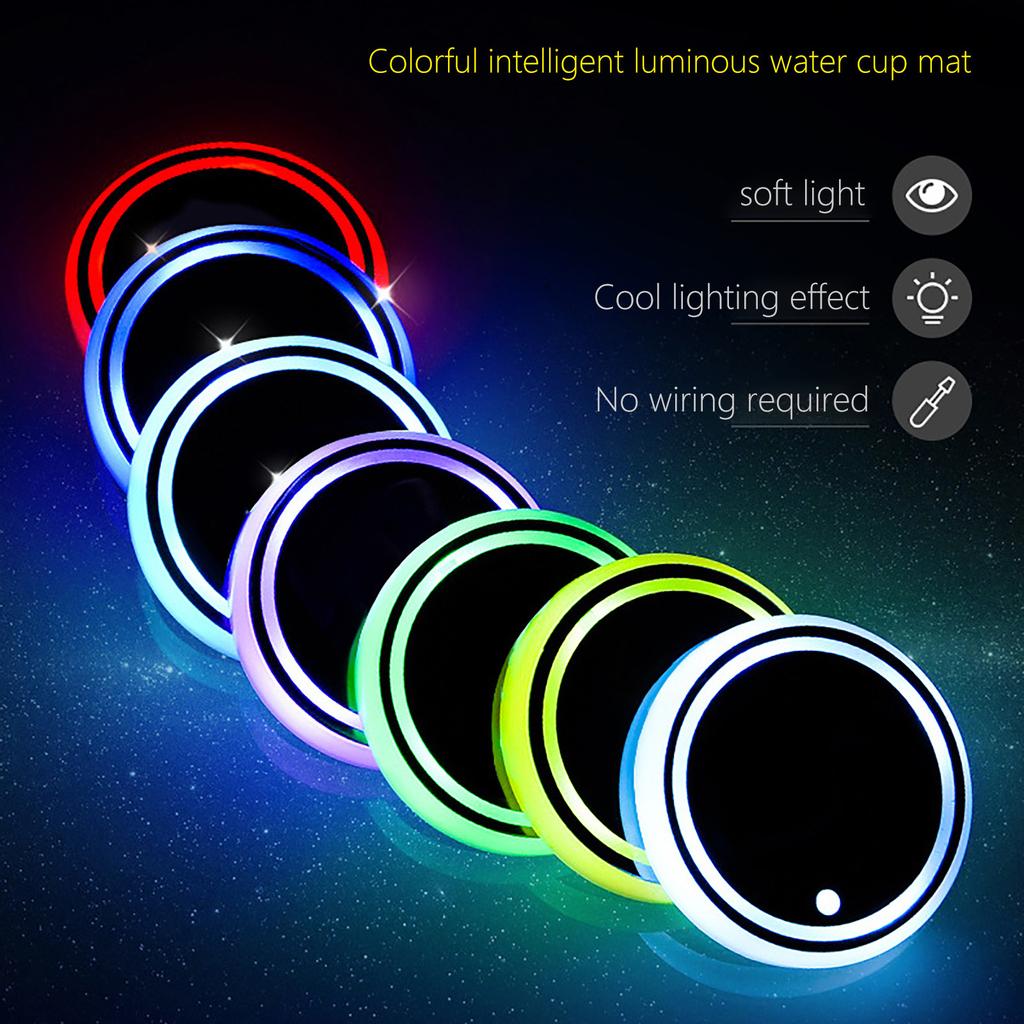 LED Car Cup Holder Atmosphere Light, 7 Color USB Charging WaterproofCoaster