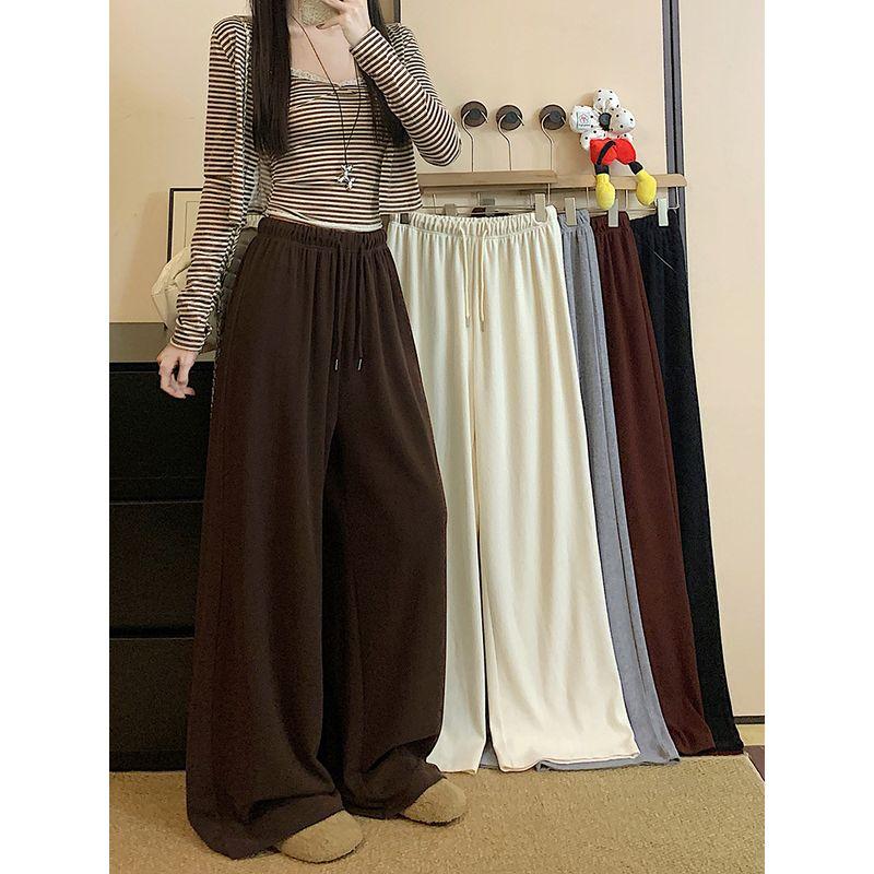 Elastic Waist Idle Style Casual Pants Women's Autumn Loose Gray Straight-Leg Pants Drooping Wide-Leg Pants Mop Pants Length Pants