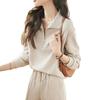 Casual Sportswear Two-piece Set - Spring/Autumn Simple Collar Pullover and Loose-waist Long Pants for Women's Outfit