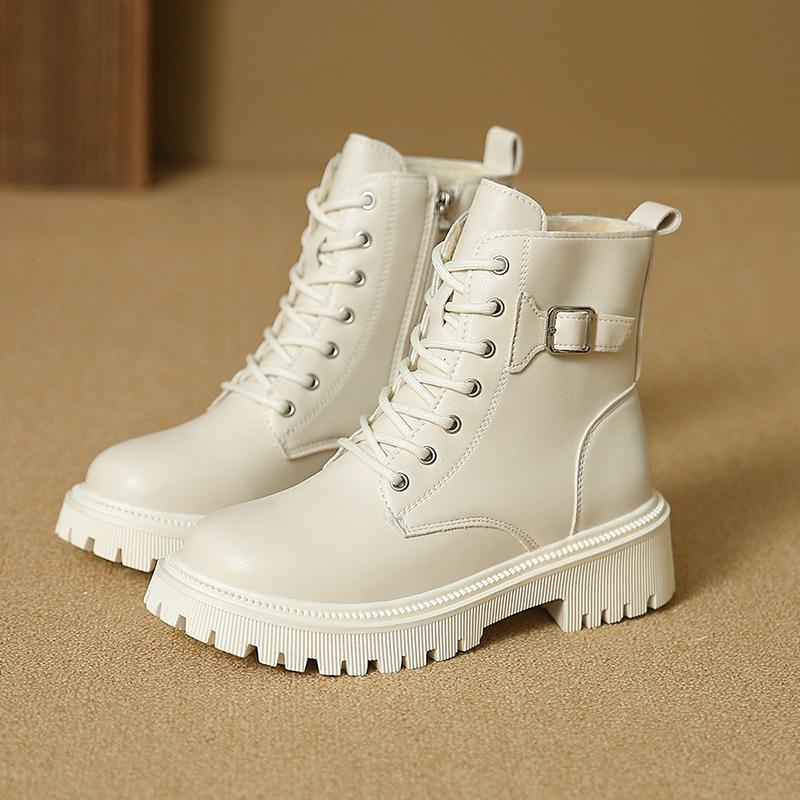 British Style Solid Color Double Zipper Velvet Martin Boots 2025 Autumn and Winter New Personality Trend Comfortable Warm Women's Boots