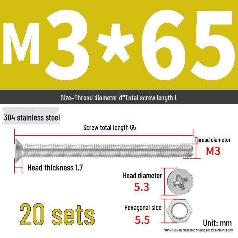 304 Stainless Steel Extra Long Phillips Flat Head Screws and Nuts Set (2M, 3M, 4M)