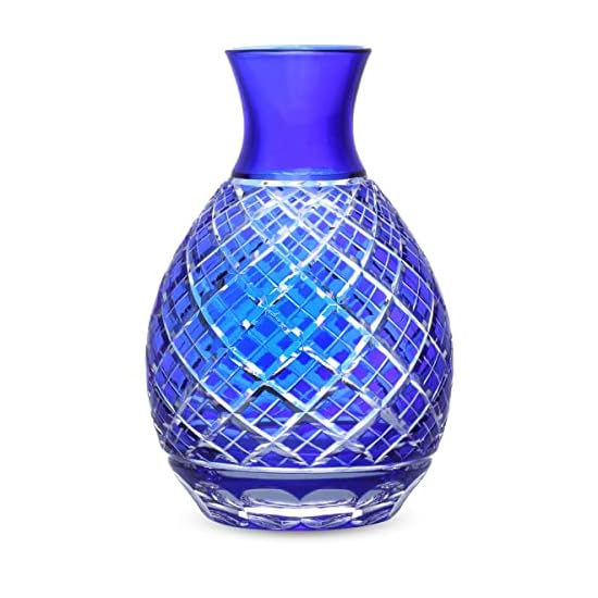 J-kitchens Kiriko Sake Tokkuri (Carafe) 38xH125mm 280cc Hishimon (Diamond Pattern) Blue