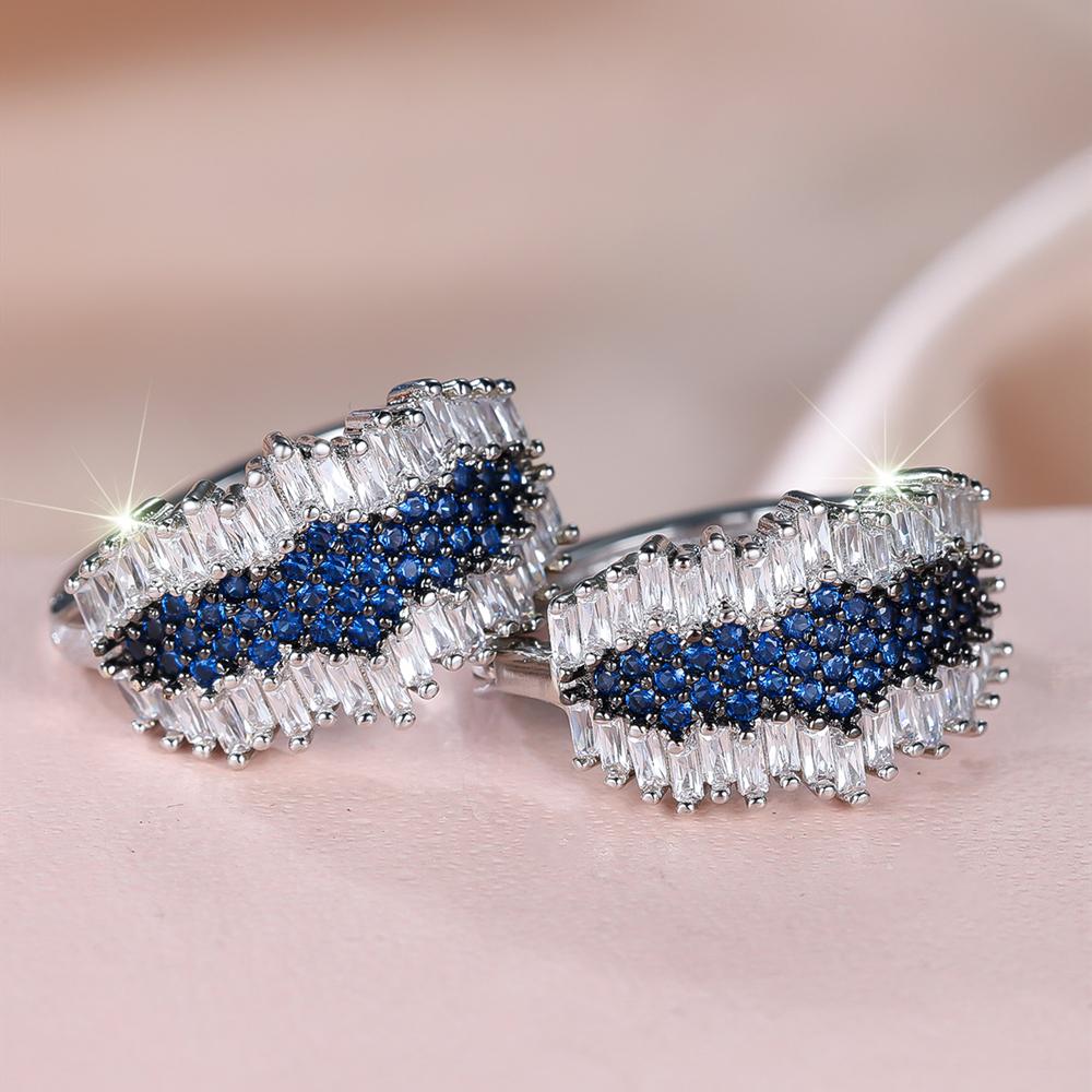 Unique Design Bright Blue White Zircon Hoop Earrings for Women Noble and Elegant Wedding Parties Jewelry Gifts
