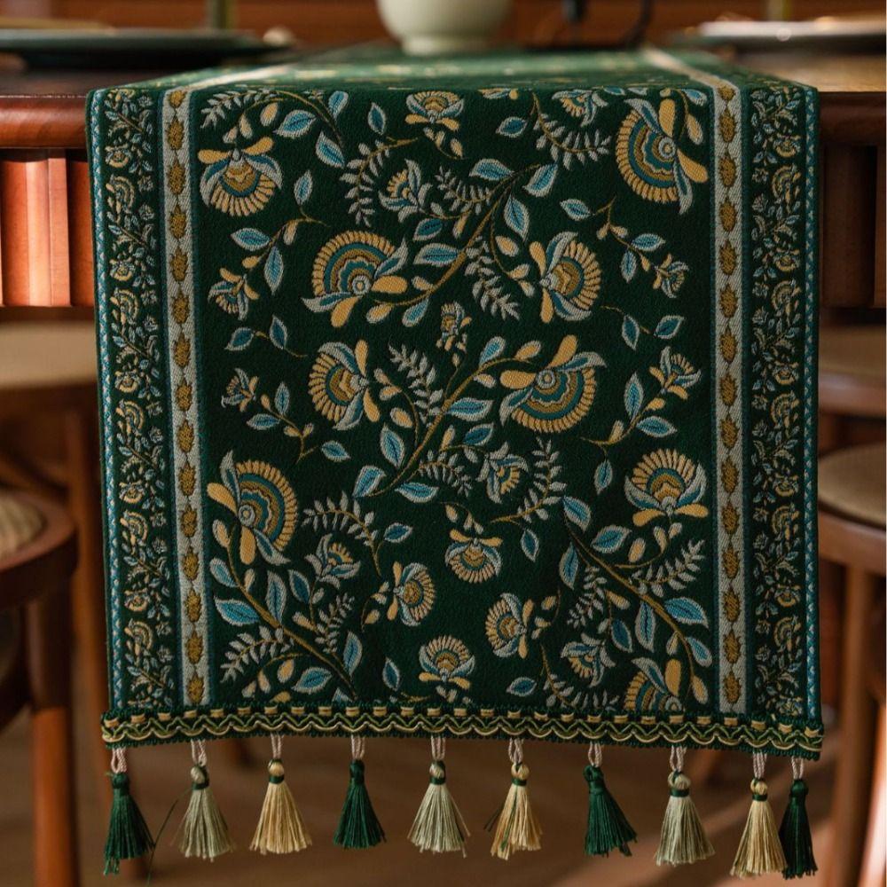with Tassel Ethnic Style Table Runner Cotton Tablecloth Table Flag Table Cover  Table Decor