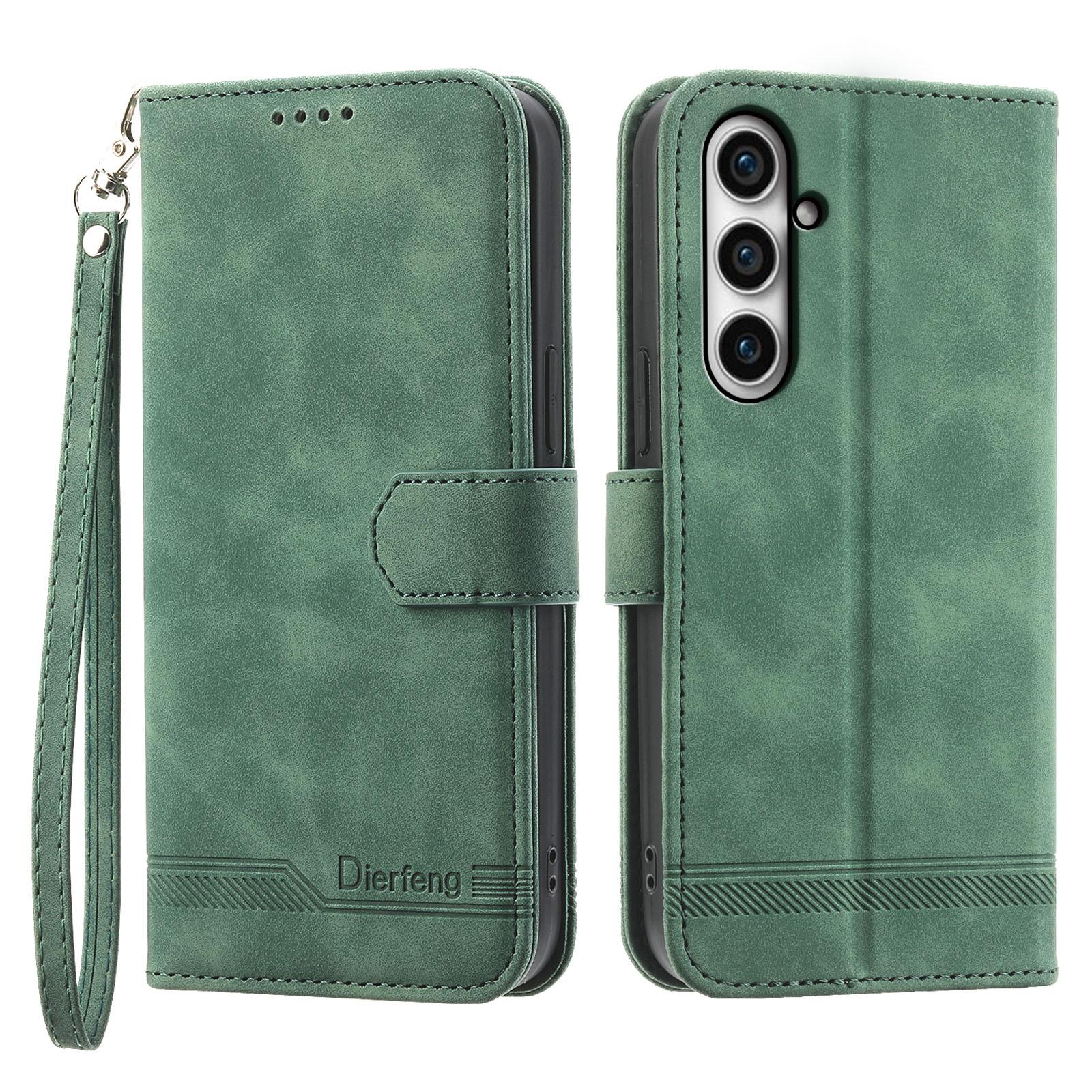 

DIERFENG DF-03 for Samsung Galaxy S23 FE Leather Wallet Phone Case Lines Imprint Anti-drop Cover with Stand Green