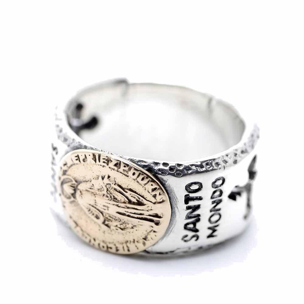[Silver One] Miraculous Medal Flat Cutout Cross Maria Sterling Silver 925 Ring Men's [Size 19] Christian Miraculous Medal Ring