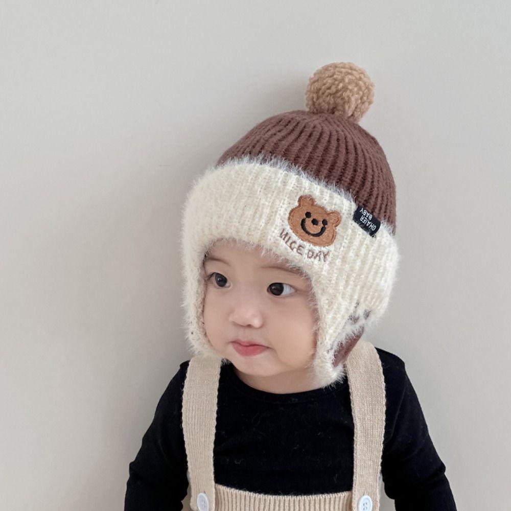 

Bear Kids Ear Protection Hat Soft Kids Crochet Hat Cute Baby Beanie Cap Outdoor хаки
