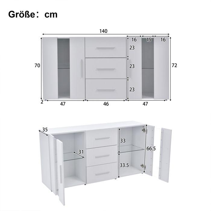 Modern TV Stand, White, with LED Lighting, 2 Doors and 3 Drawers, Living Room Furniture, 140 X 35 X 70 Cm