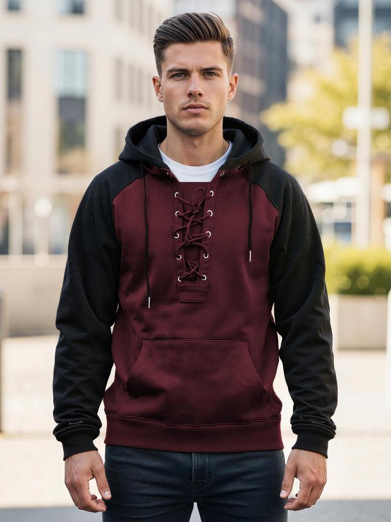 Men's Color Block Hooded Sweatshirt Pullover, Autumn/Winter European Size Casual Jacket