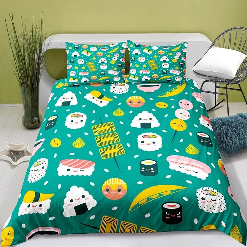 Liebevolles Cartoon-Essen Perlenmilchtee Bequeme Bettdecke Bettbezug Kissenbezug Bettwäscheset Kinderzimmerdekoration Heimtextil