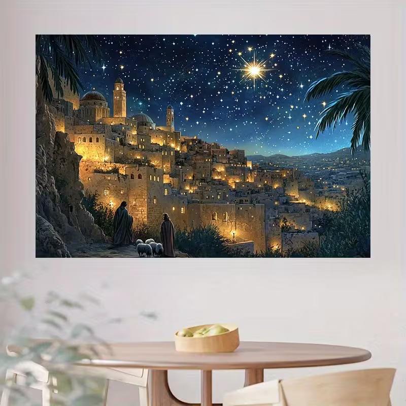 Geburtsszene Bethlehem Wandteppich, Weihnachtsnacht Hintergrundtuch, Religiöse Dekoration
