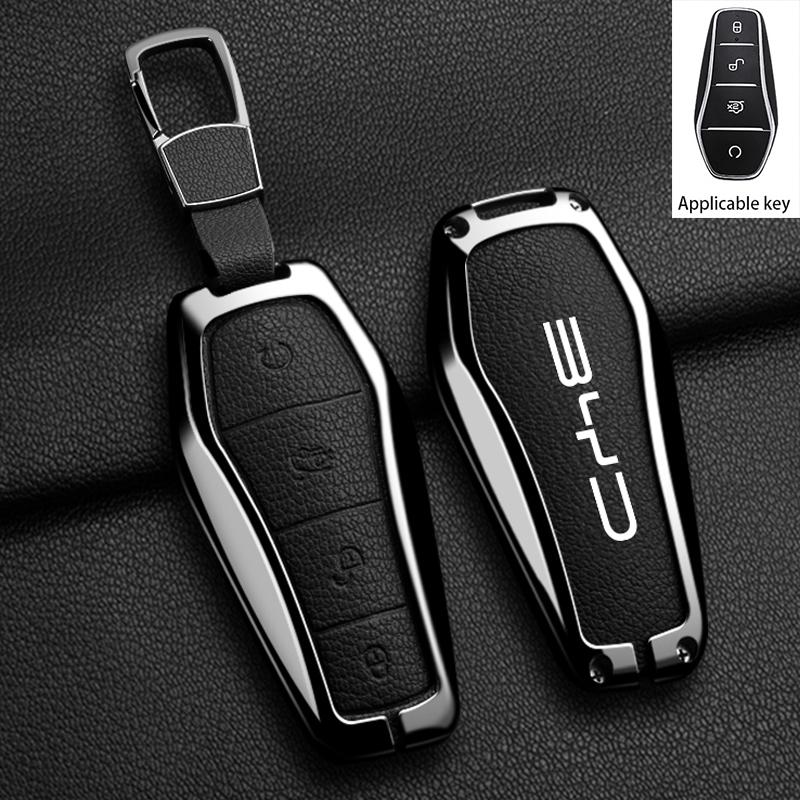 Zinc Alloy New Leather Car Key Case Cover Shell Fob For BYD Song Plus Atto 3 Han EV DM Qin Seal Dolphin Protective Auto Keychain