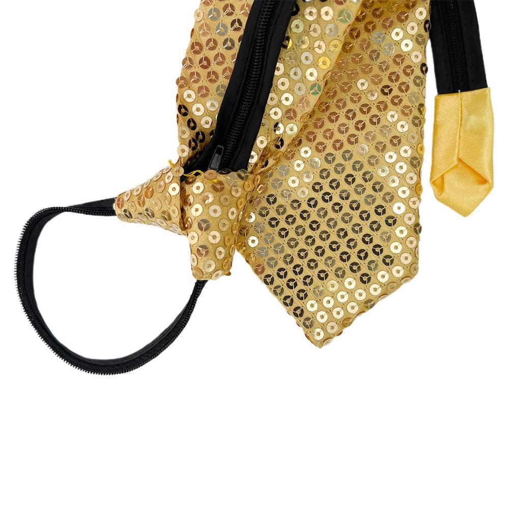 [NazyJnn] Sequin Tie for Men, Women, and Children - Shiny, Glittery, Adjustable Zipper - Perfect for Parties, Dance Performances, Recitals, Stage