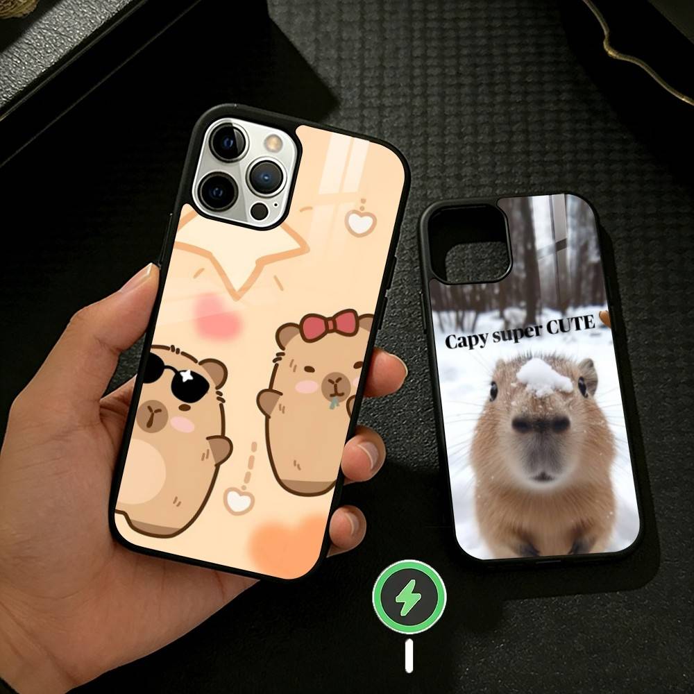 Cute Capybara Groundhog Phone Case For iPhone 17 16 15 14 13 12 Pro Max Plus for Mirror Wireless Magnetic Cover
