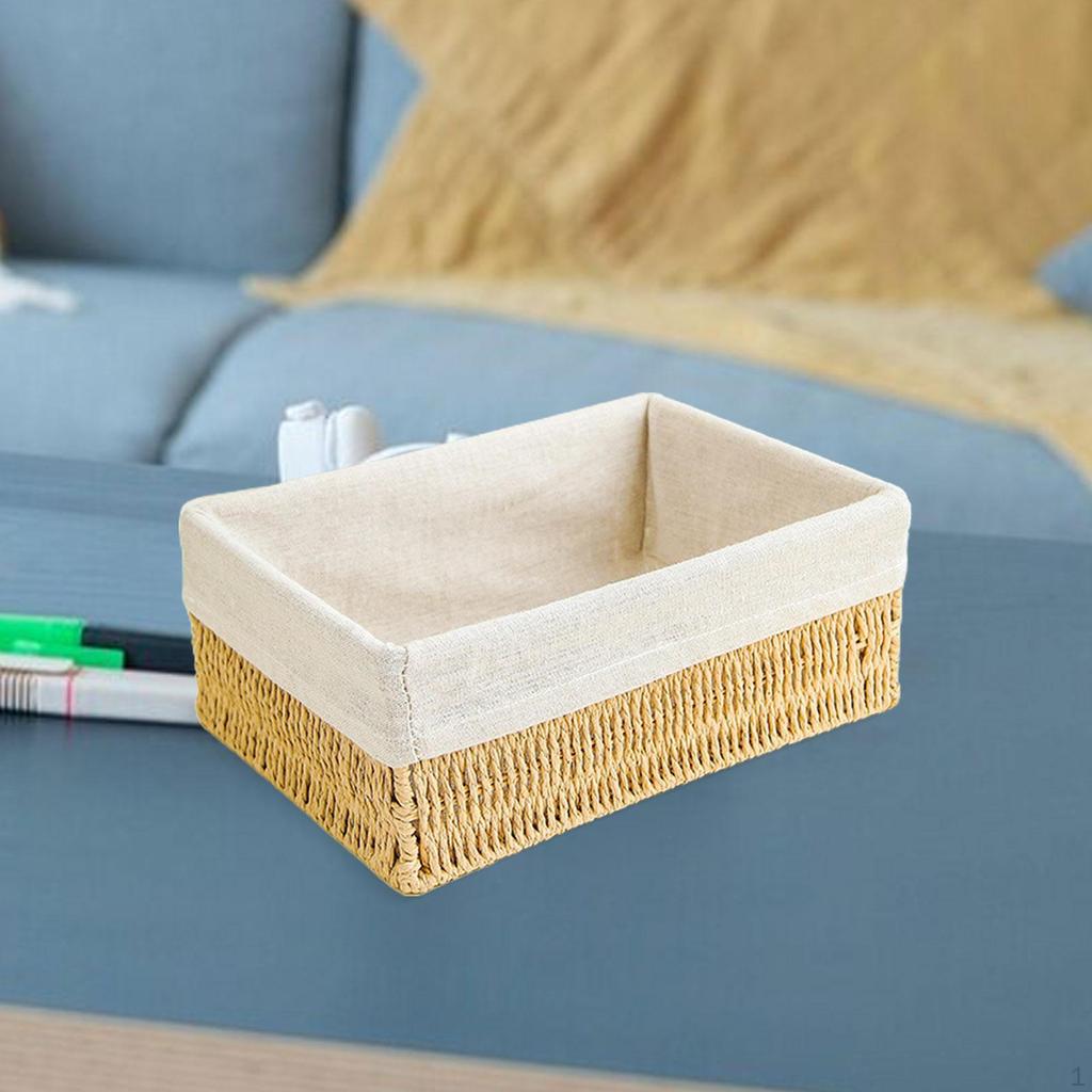 Storage Basket - Woven Paper Rope Bin, Box for Makeup Closet Bathroom Bedroom