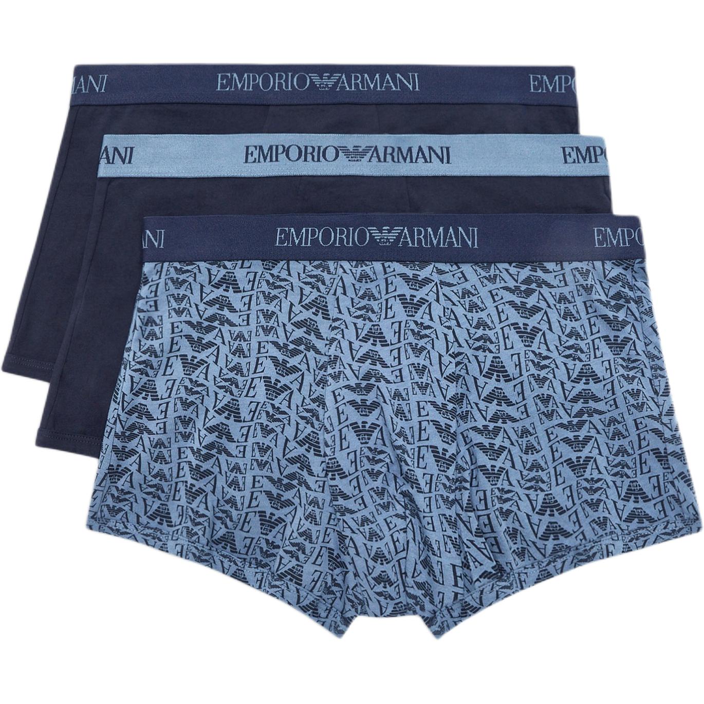 Emporio Armani FW24 Хлопковые жаккардовые боксеры с эластичным поясом, 3 шт., мужское нижнее белье 1116254-F7227-5536 S