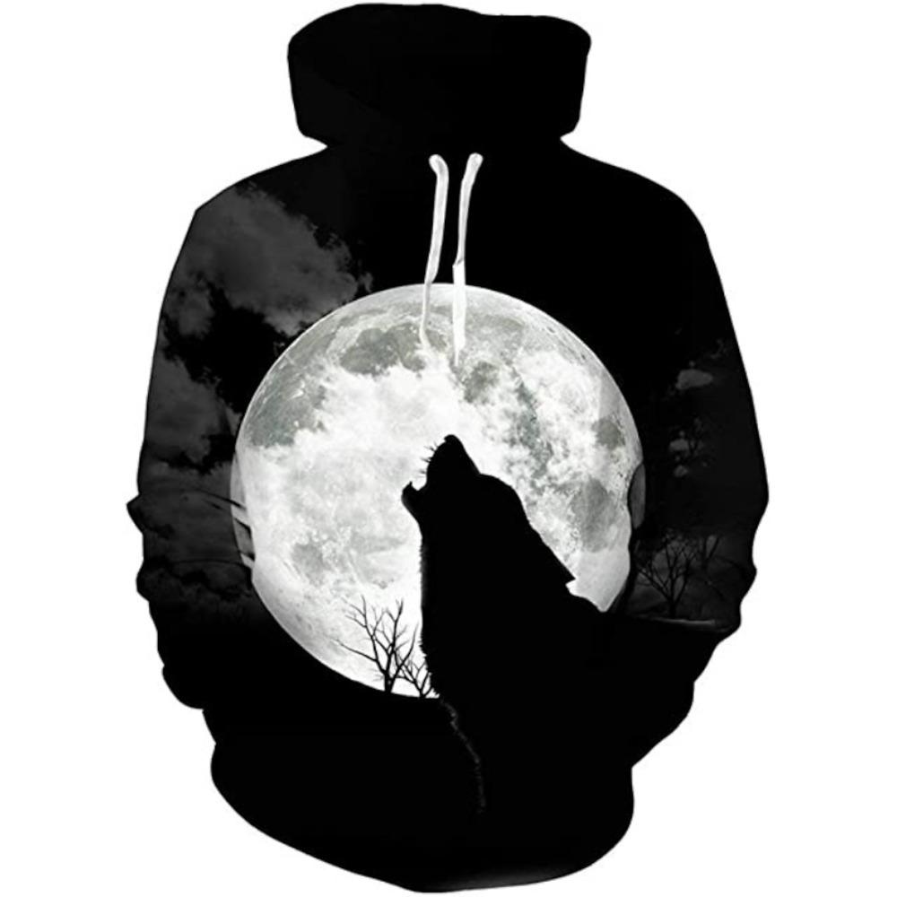 Wolf Graphic Men's 3D Print Pullover Streetwear Hoodies Dark Green Long Sleeve Hooded Spring & Fall Designer