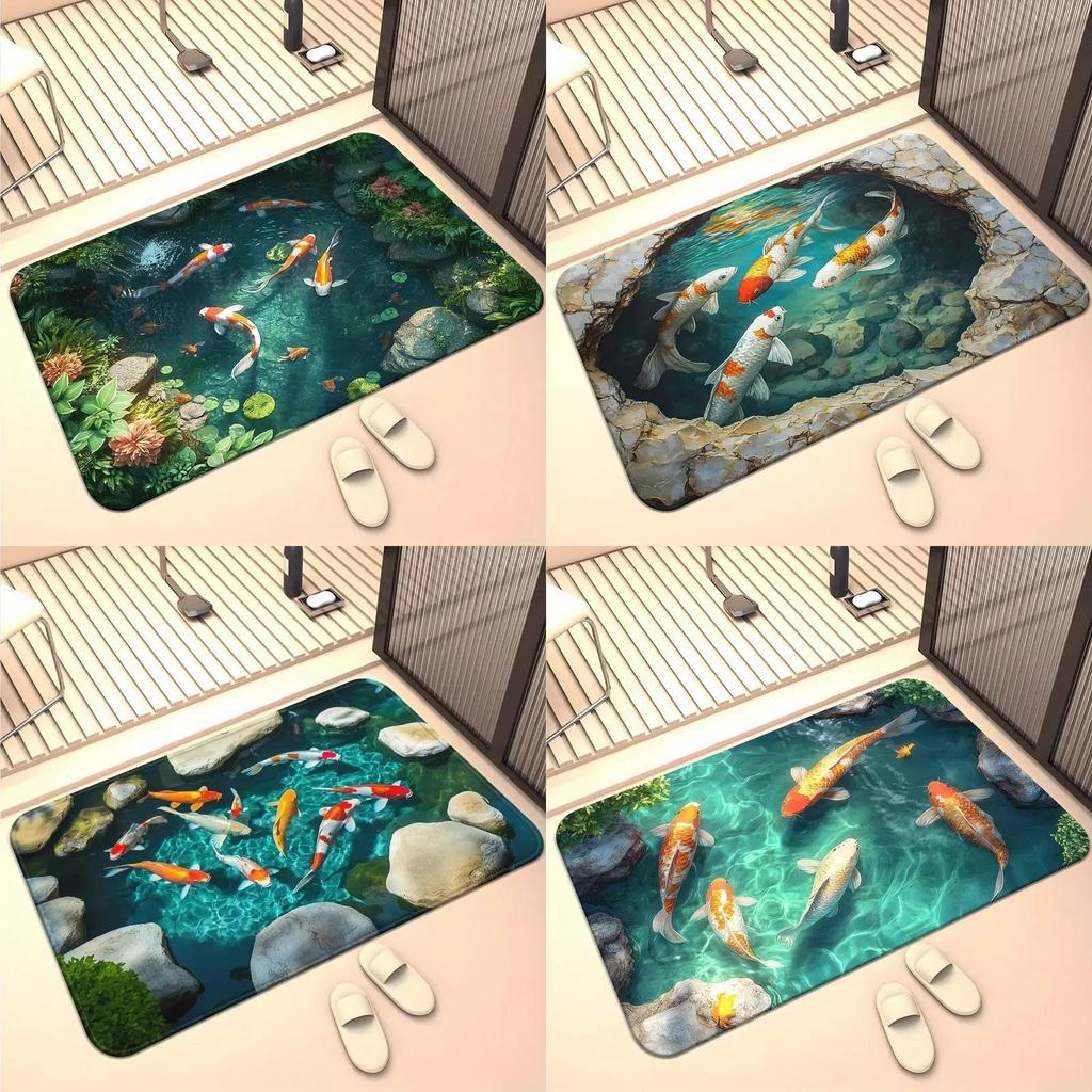 Modern Koi Fish 3d Diatomaceous Earth Bath Mat With Absorbent Non Slip Design For Bathroom And Hallway
