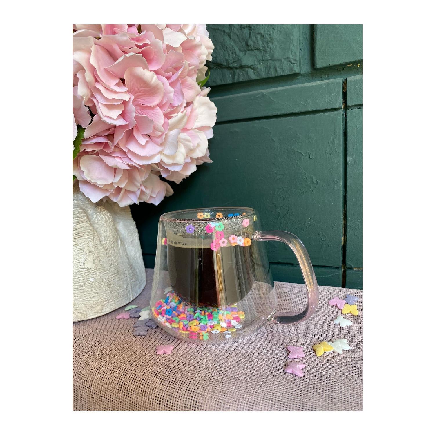 

Heat Resistant Borosilicate Double Walled Beaded Cup | Floral Coffee Presentation Glass чистий