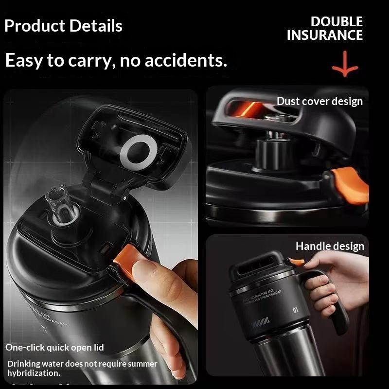 Stainless Steel Car Tumbler 1000Ml Double Drink Insulated Water Bottle With Handle For Driving Camping Outdoor Daily Use
