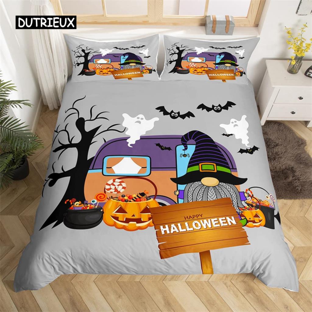 Happy Halloween Duvet Cover King Pumpkin Lantern Camping Car Bedding Set For Kids Boys Girl Bedroom Cartoon Festival Quilt Cover