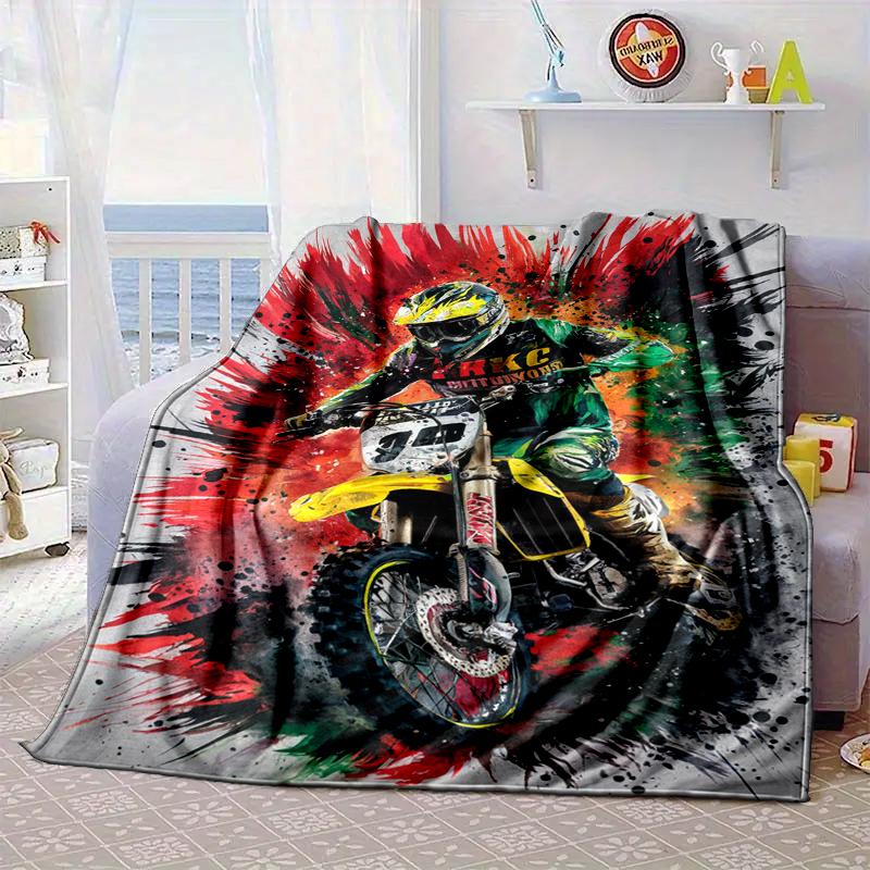 Motocross Rider In Action Blanket Flannel Blanket for Bed, Sofa, Camping, Hiking, Picnic Essentials, Gift for Family Fan Gifts