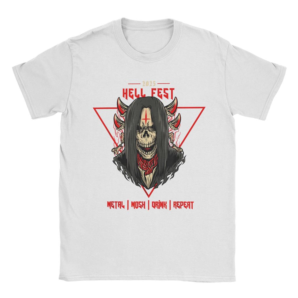 HellFests Metal Mosh Drink Repeat Men's T Shirt Music Festival Fashion Tee Shirt Short Sleeve T-Shirt Cotton Adult merchandise