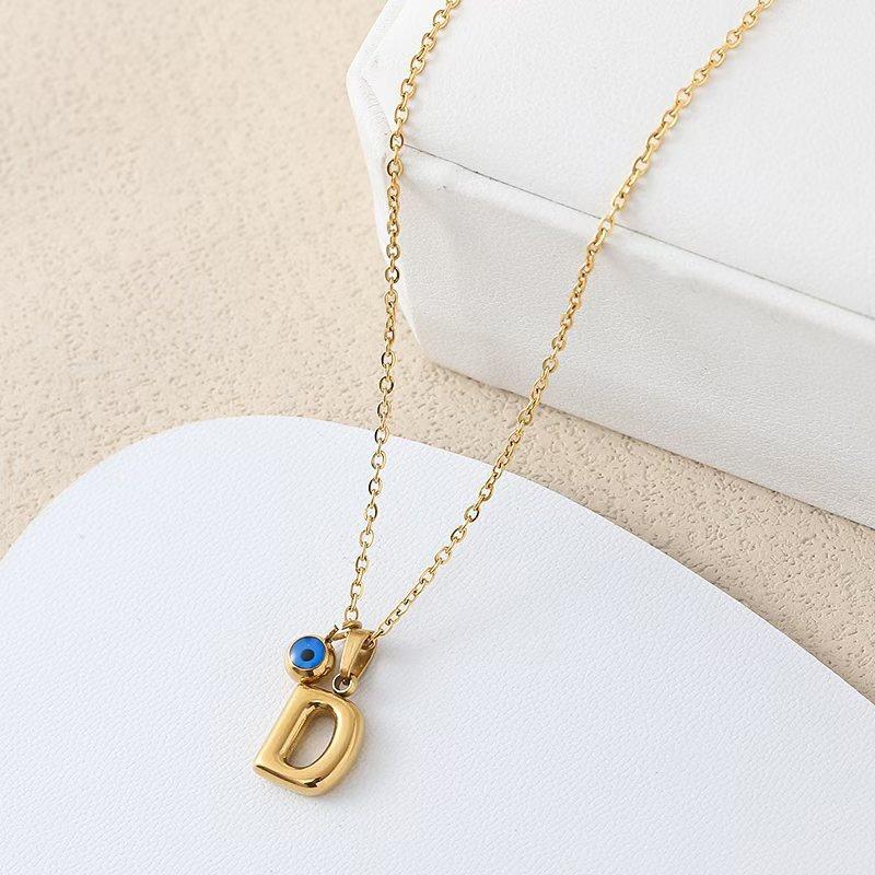 Turkish Blue Eye 3D Letter A-Z Alphabet Necklace For Women Girls Dainty Gold Plated Tiny Letter Stainless Steel Jewelry Gift