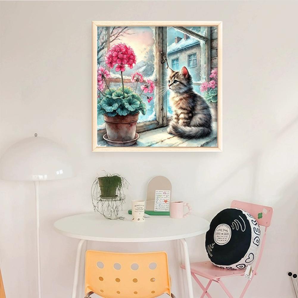 Kit de Punto de Cruz Artístico con Bordado Completo Hilo de Algodón Ecológico 11CT Gato Impreso
