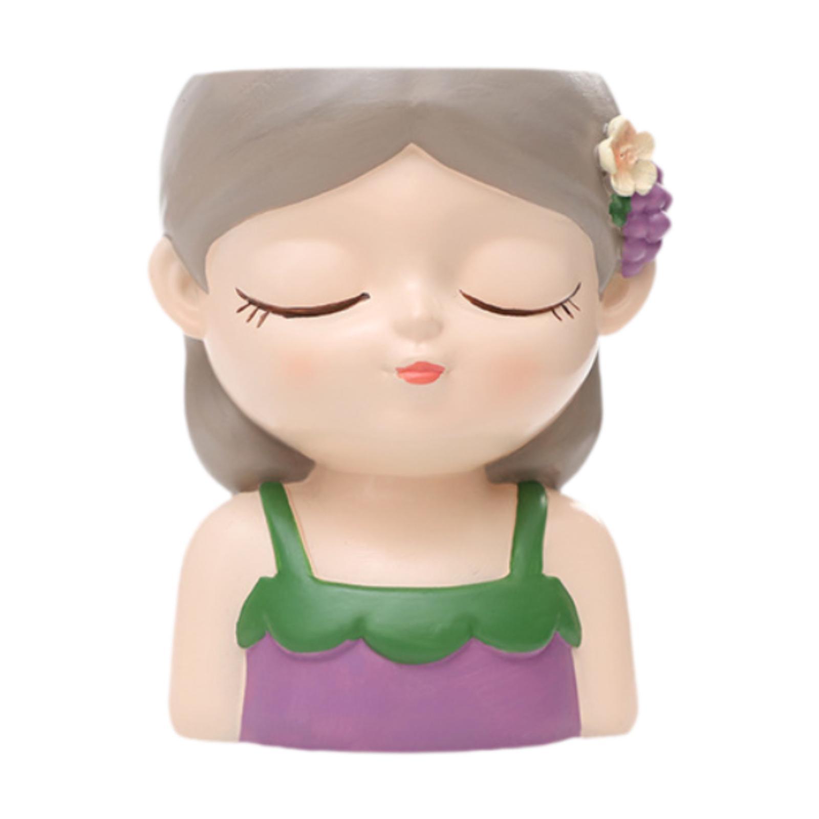 Cartoon Girl Planter Decorative Plant Pot for Office Cafe Outdoor Indoor