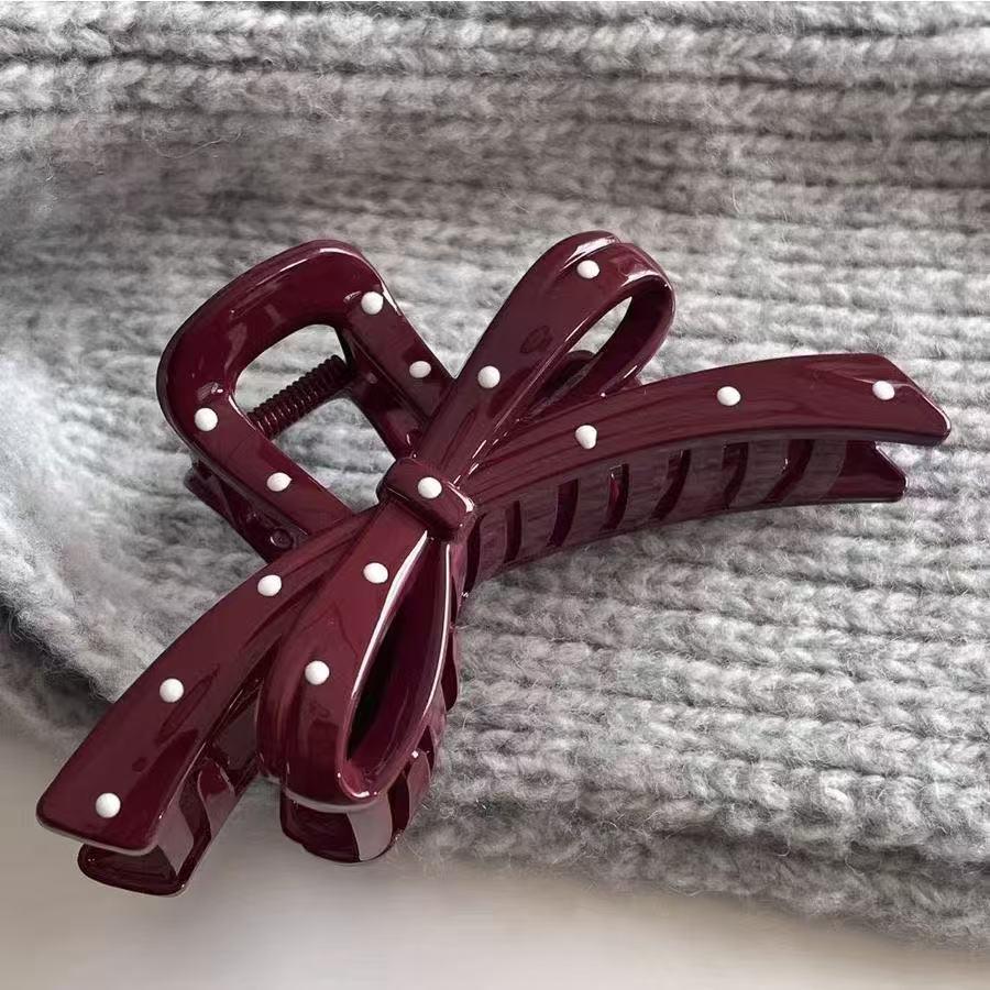 Koreanischer Eleganter Kürbisbogen Polka Dot Haarspange - Groß, Cremige Texturierte Hochsteckfrisur-Accessoire