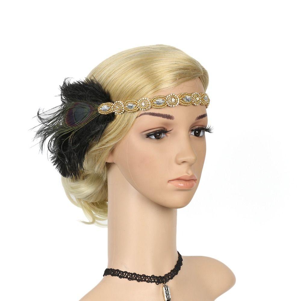 Rhinestone Feather Flapper Headband Headwear Women Hairband Party Headpiece Festival