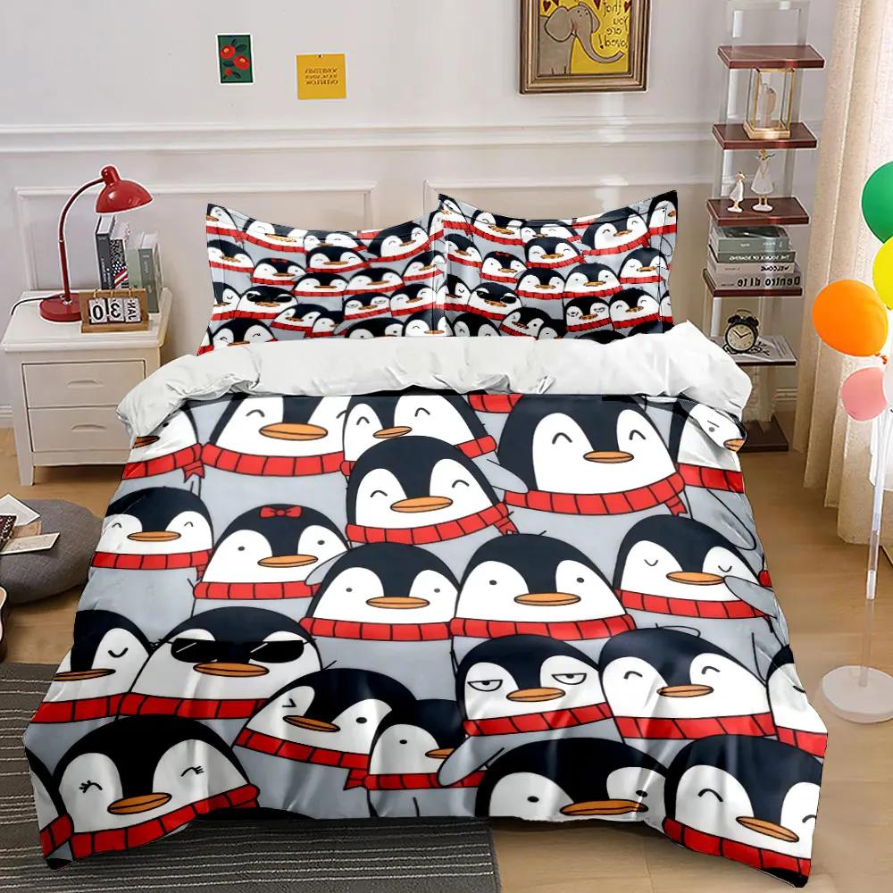 Penguin Pattern Winter Decor Set Soft Comfortable Duvet Cover Bedding Set Included 1*Duvet Cover & 2*Pillowcases gift