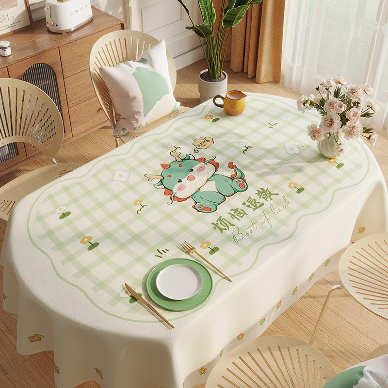 Year Of The Dragon Internet Celebrity Tablecloth Waterproof, Oil-Proof, Anti-Scalding, Leave-In Cartoon Dining Table Cloth, Tablecloth Thickened
