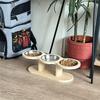 3-in-1 Elevated Pet Feeder Wooden Raised Stand with 3 Stainless Steel Bowls Neck Protection Food Water Dish for Cats Small Dogs