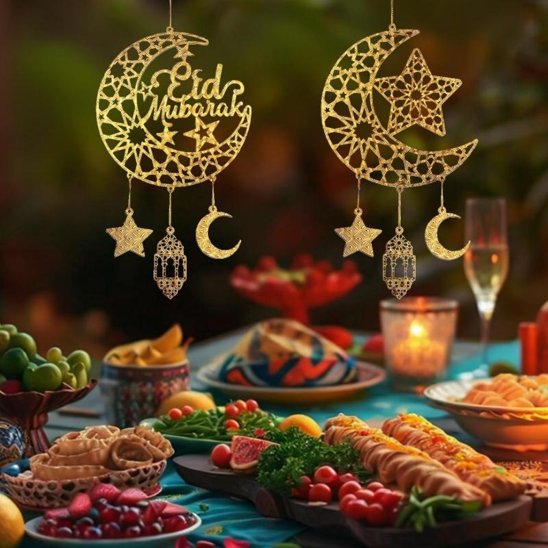 Eid Mubarak Moon Star Mosque Wooden Hanging Ornaments Kareem Ramadan Decorations