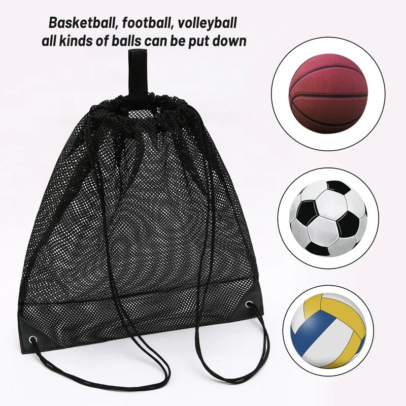 Drawstring Mesh Backpack Bags Heavy Duty Multifunction Bag Soccer Basketball Gym Sports Equipment Storage Bags Beach Toy Net Bag