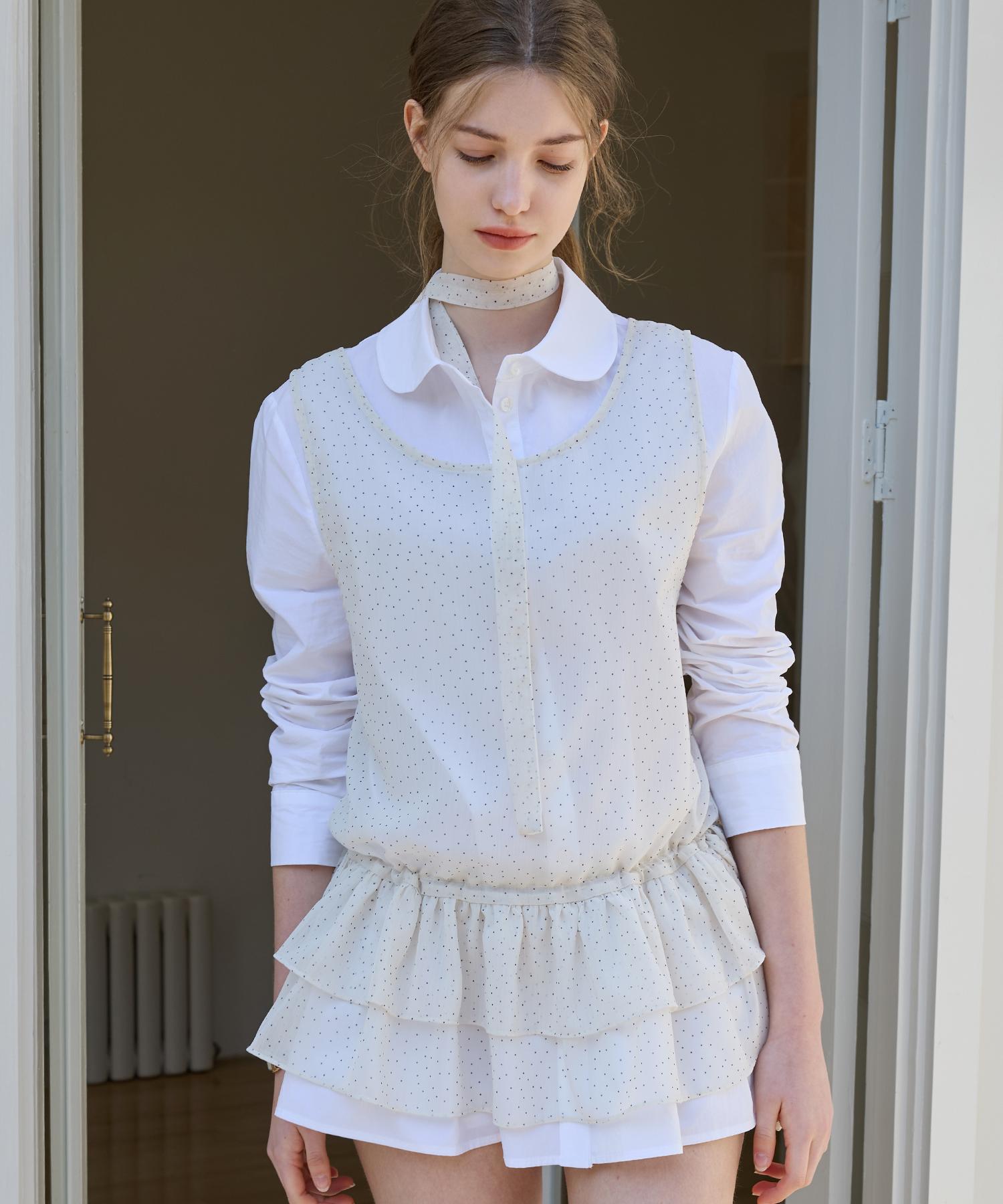 Letter From Moon Dot Frill Layered Dress (Ivory) Brown/Free