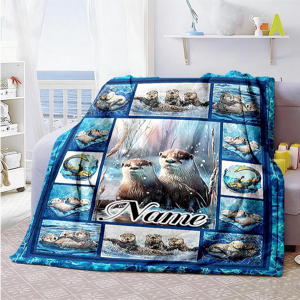 Otter Personalized Name Blanket Lightweight Customizable Blanket Warmthful Decor for Chair Couch Nap Home Decor Four Seasons Universal