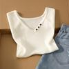 Damen V-Ausschnitt Strick-T-Shirt aus Wollmischung und Eis seide