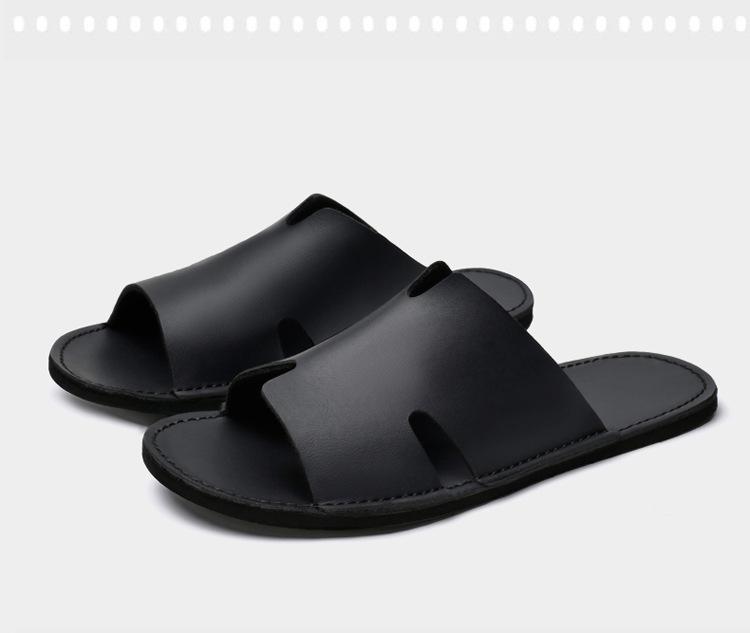 Men's Large Genuine Leather Flip-Flops: Breathable Cowhide Soft Sole Beach Slippers