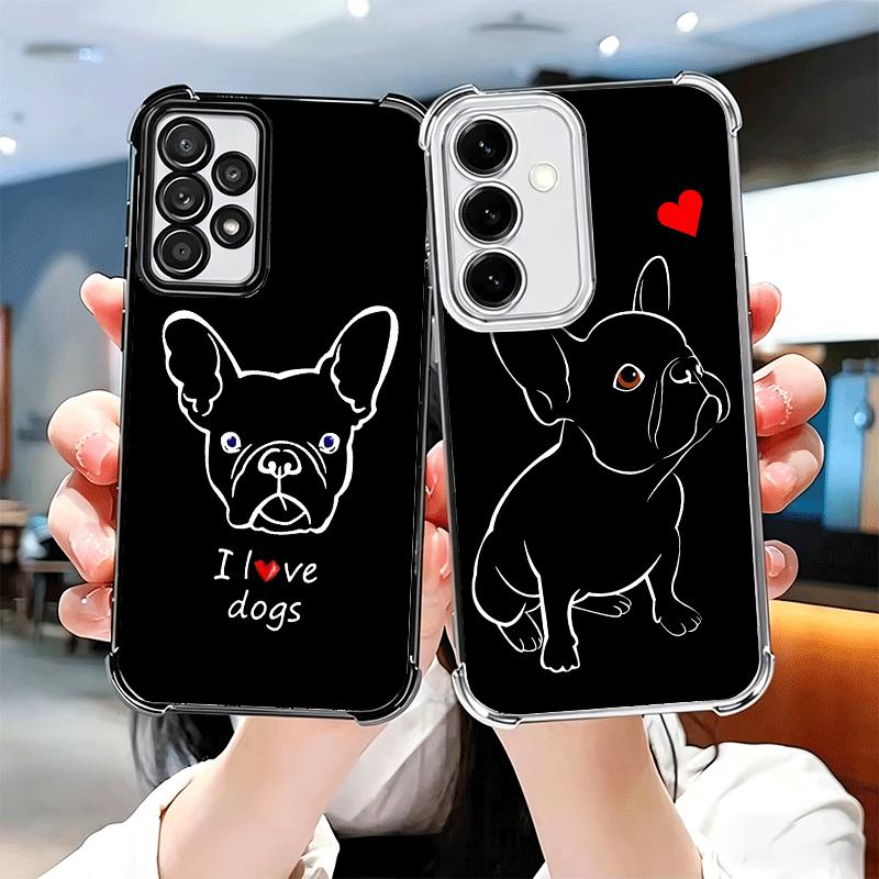 French Bulldog Black Desgin Plating Phone Case For Samsung A17 A07 A37 A57 A16 A56 A15 A55 A14 A54 A13 A53 A26 A36 A25 A35 A24 A
