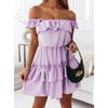 S-XXL New Summer Women's Solid Color Sling Stitching Double Layer Ruffle Dress Long Dress