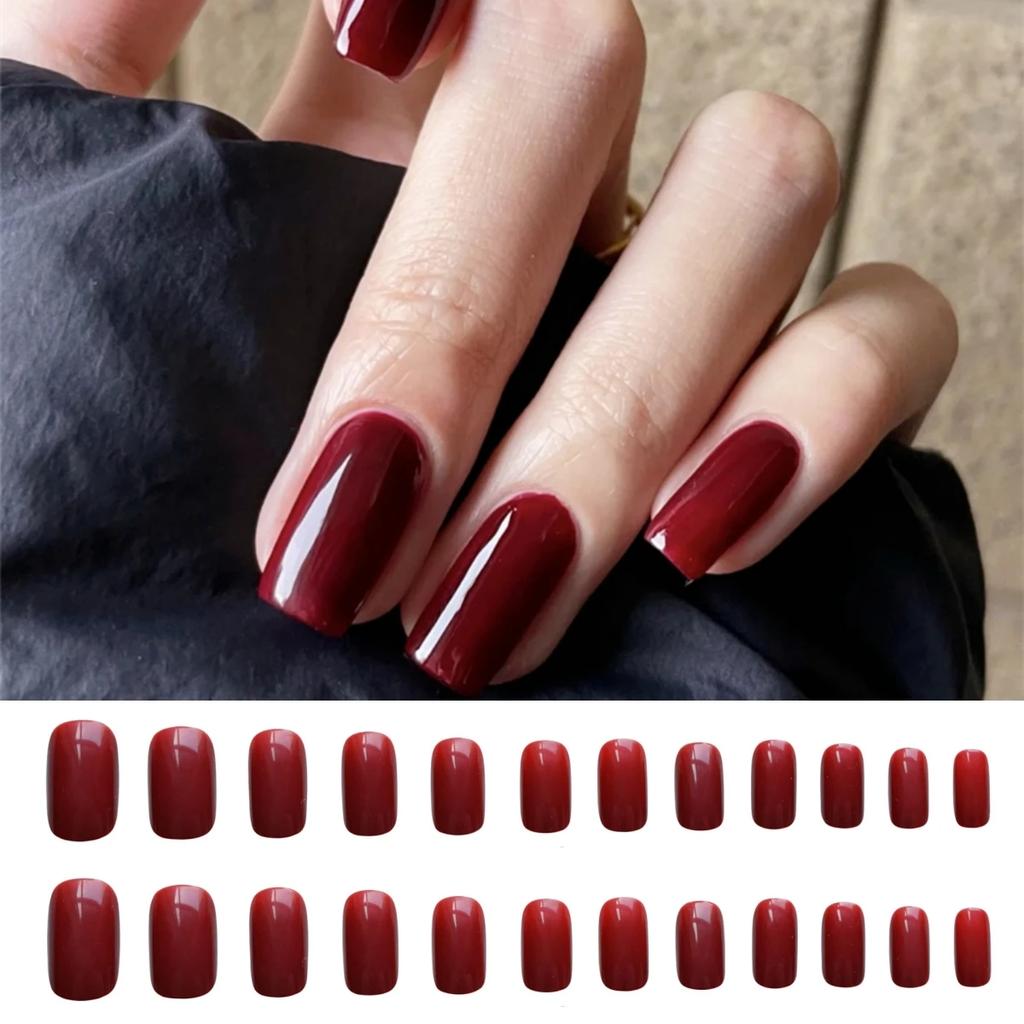 24Pcs Short Matte Ash Purple Press On Nails Full Cover Fake Nails Removable Acrylic Nail Art Decoration