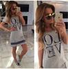 Elegant Sports Women Letter Love Printed Long T-shirt One-piece Casual Dress Zipper
