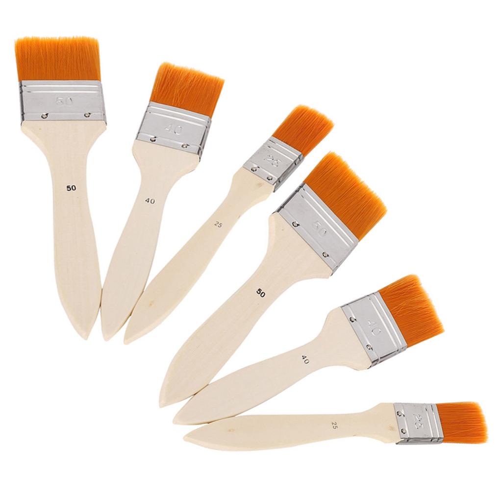 6PCs Oil Painting Brush Paintbrush Set Nylon Hair Aluminum Tube Interface Wood Pen Body